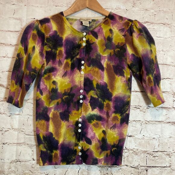 Vertical Design Sweaters - Vertical Design Sweater Womens Small Cashmere Purple & Gold Watercolor Floral